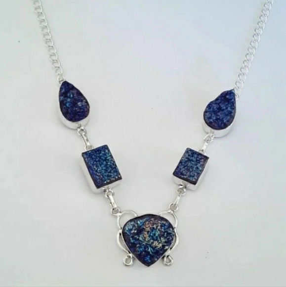 Sterling silver blue purple titaniu druzy necklace - Picture 4 of 6